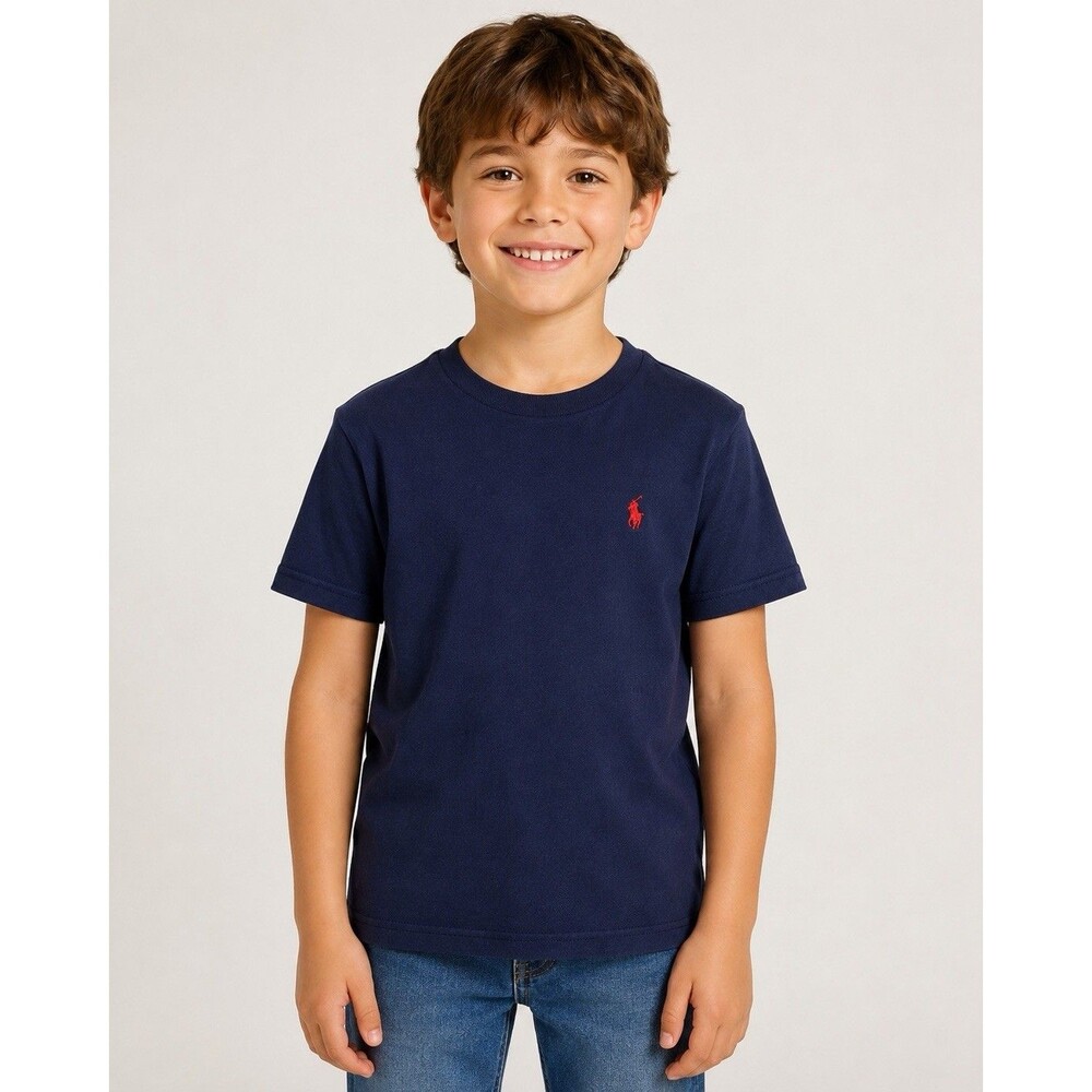 Polo Ralph Lauren Boys Size 8 Navy Blue T-Shirt Red Pony Logo Short Sleeve